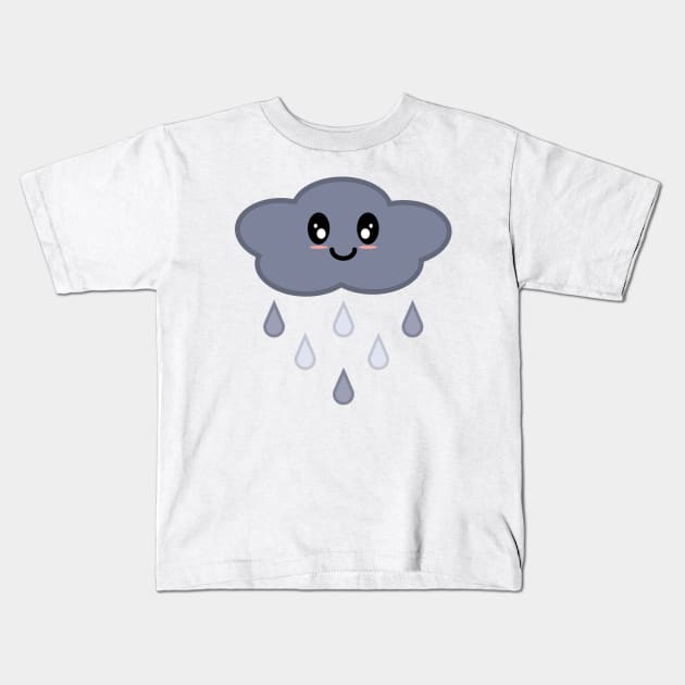 Kawaii Cute Happy Stormy Rain Cloud Kids T-Shirt by Kelly Gigi